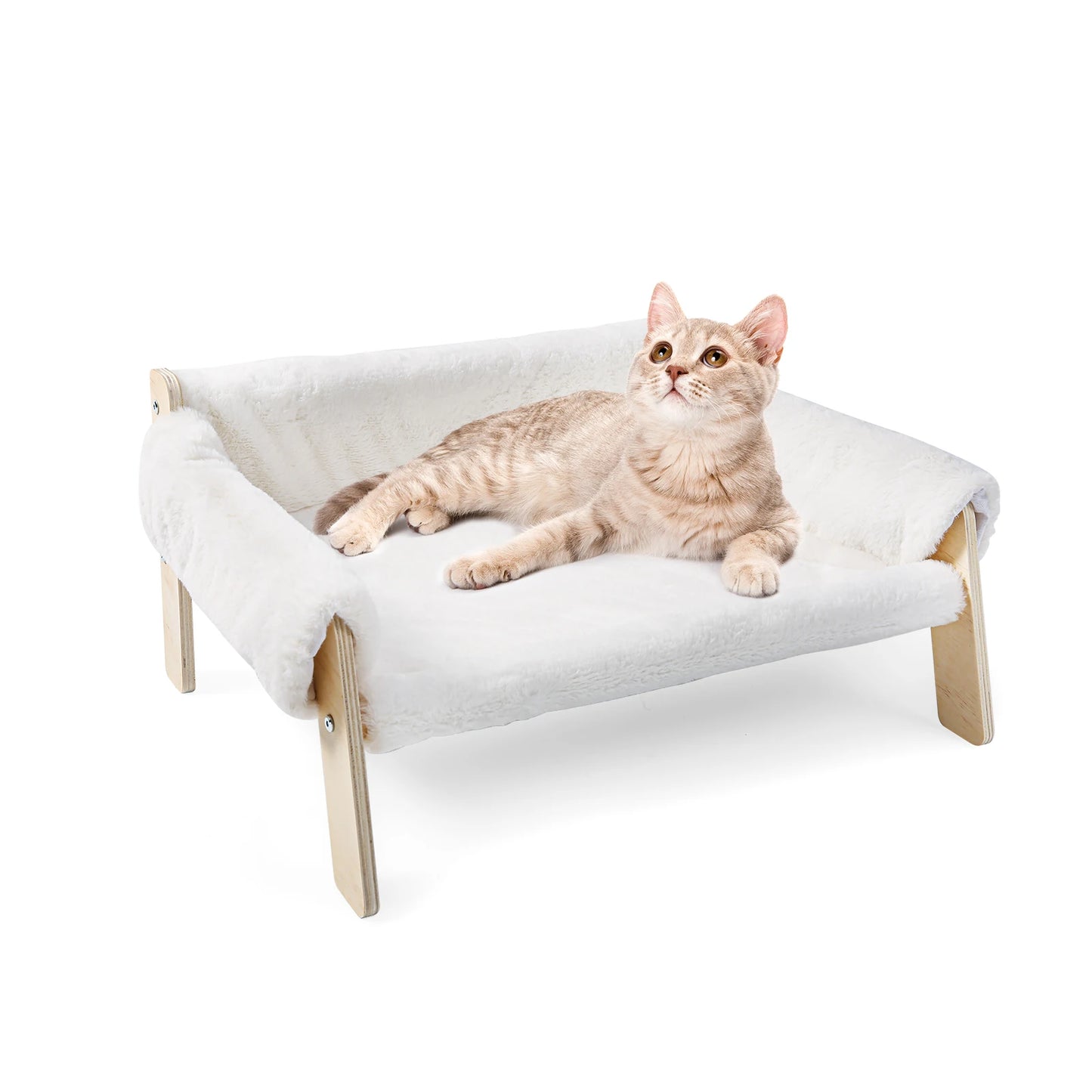 Large Cat Bed Sturdy Wooden Leg Raised Plush Cat Sofa Bed Kitten Bed for Indoor Cats - Soft Cat Couch