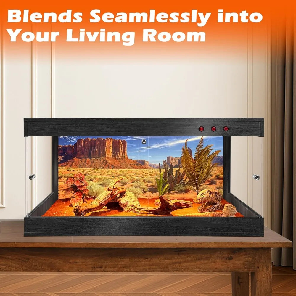 Royxen Tempered Glass Reptile Tank 62 Gallon,Reptile Enclosure with Metal Mesh Top and Lockable Design, Bearded Dragon Tank for