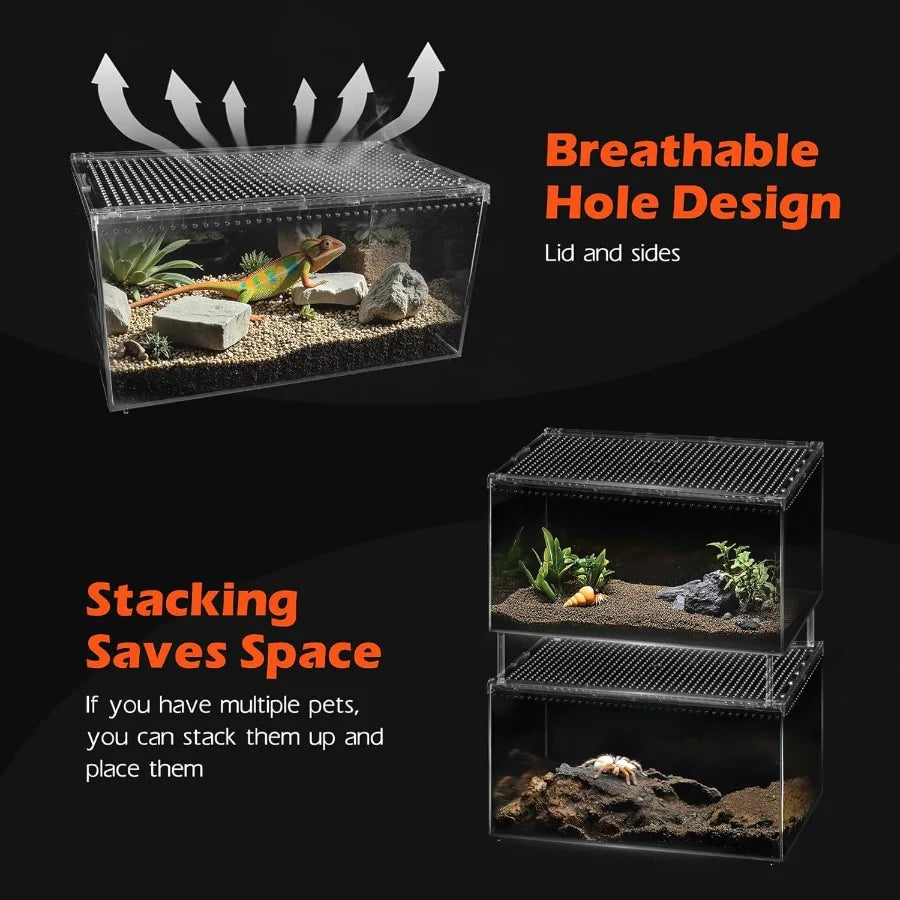 Reptile Terrarium Tank: Versatile Enclosure for Leopard Crested Gecko Lizard Cage Spider Starter Kit Hermit Crab Habitat Tarant