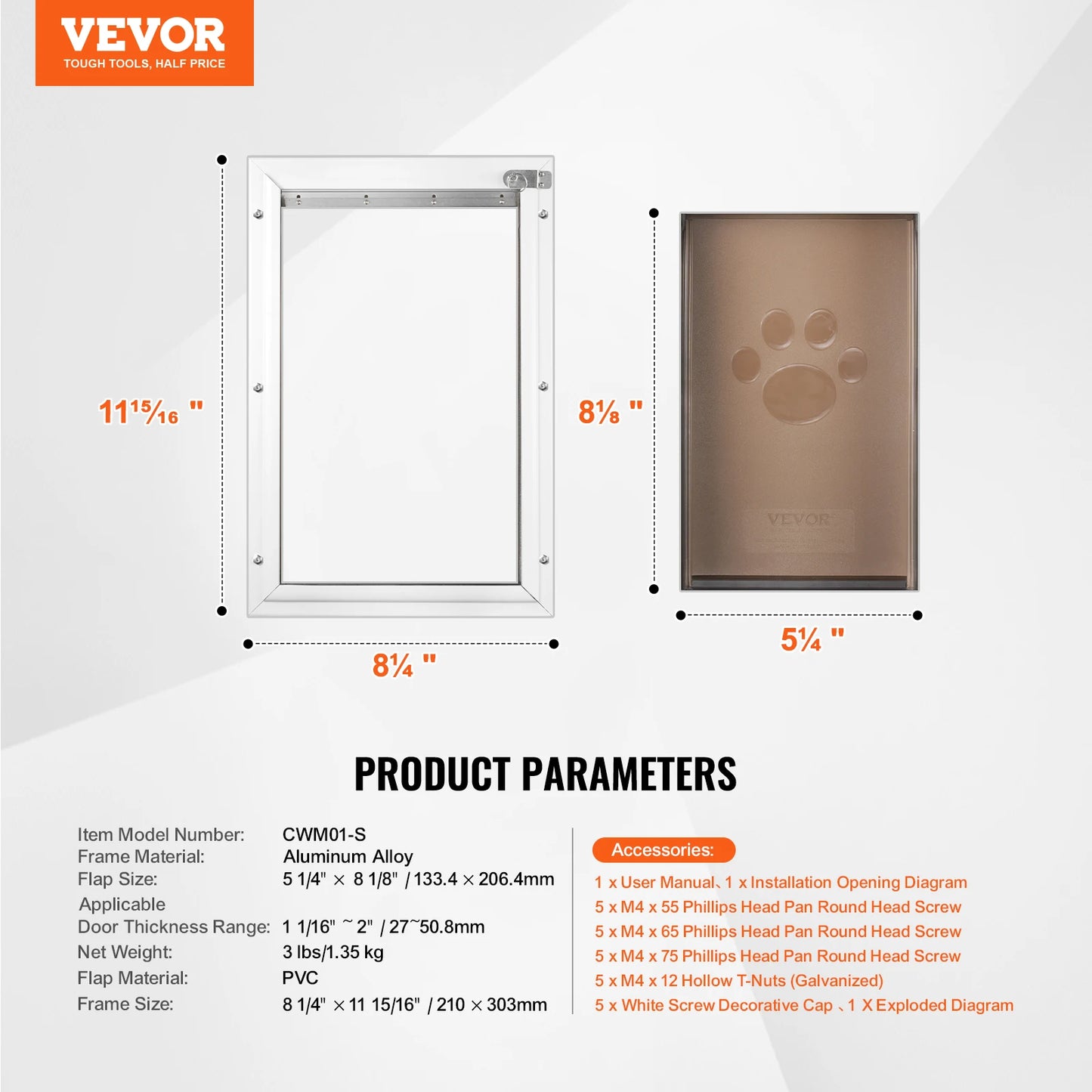 SucceBuy Pet Door Aluminum Frame with Lock and Flap System Weatherproof Doggy Door Easy to Install in Interior or Exterior Doors