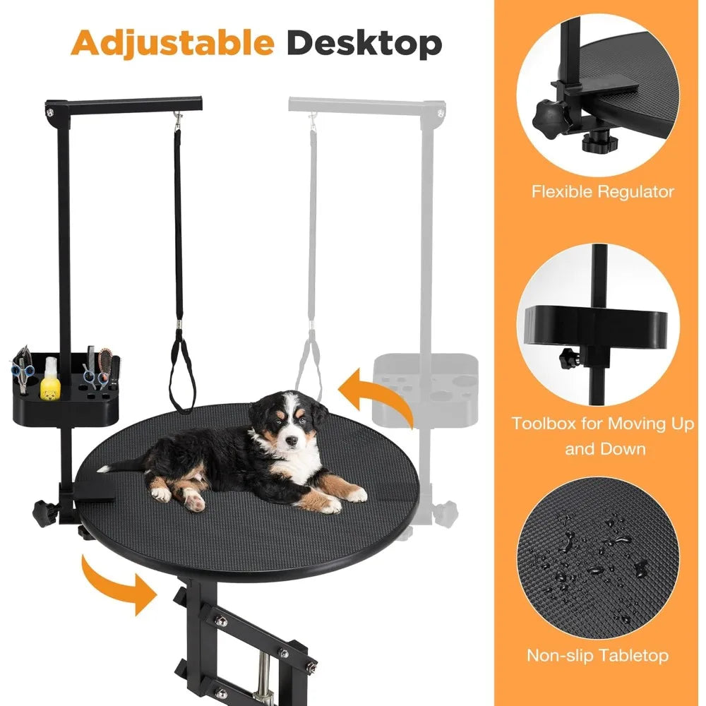 Electric Lift Dog Grooming Table, Portable Height Adjustable Pet Grooming Station with Foldable Arm, Tool Organizer