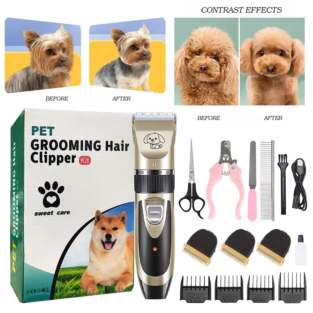 Professional Cat Dog Hair Clipper Grooming Kit Rechargeable Pet Hair Trimmer Shaver Set Animals Hair Cutting Machine Low-Noise