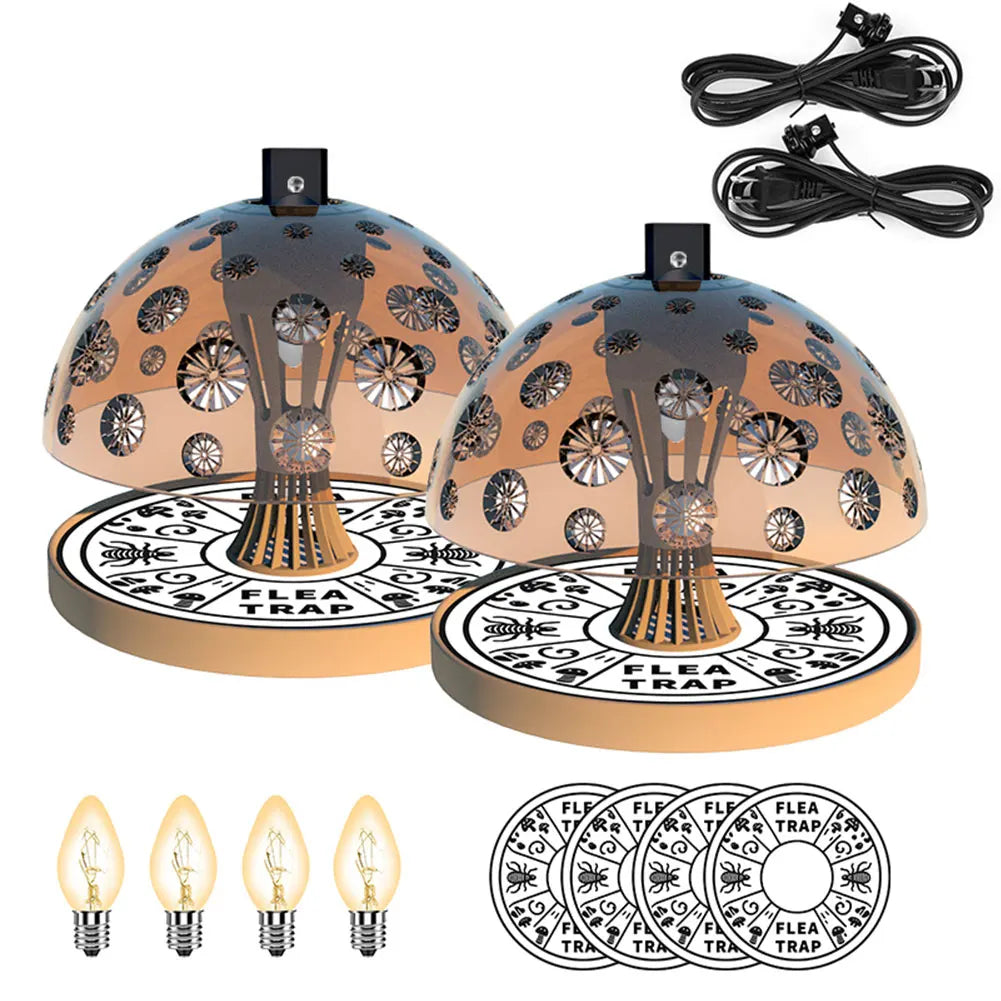 Wireless Flea Trap Set 2Pcs with Cable Insect Killer 360 Degree Light Attraction Plug In Pest Trap for Home and Bedroom