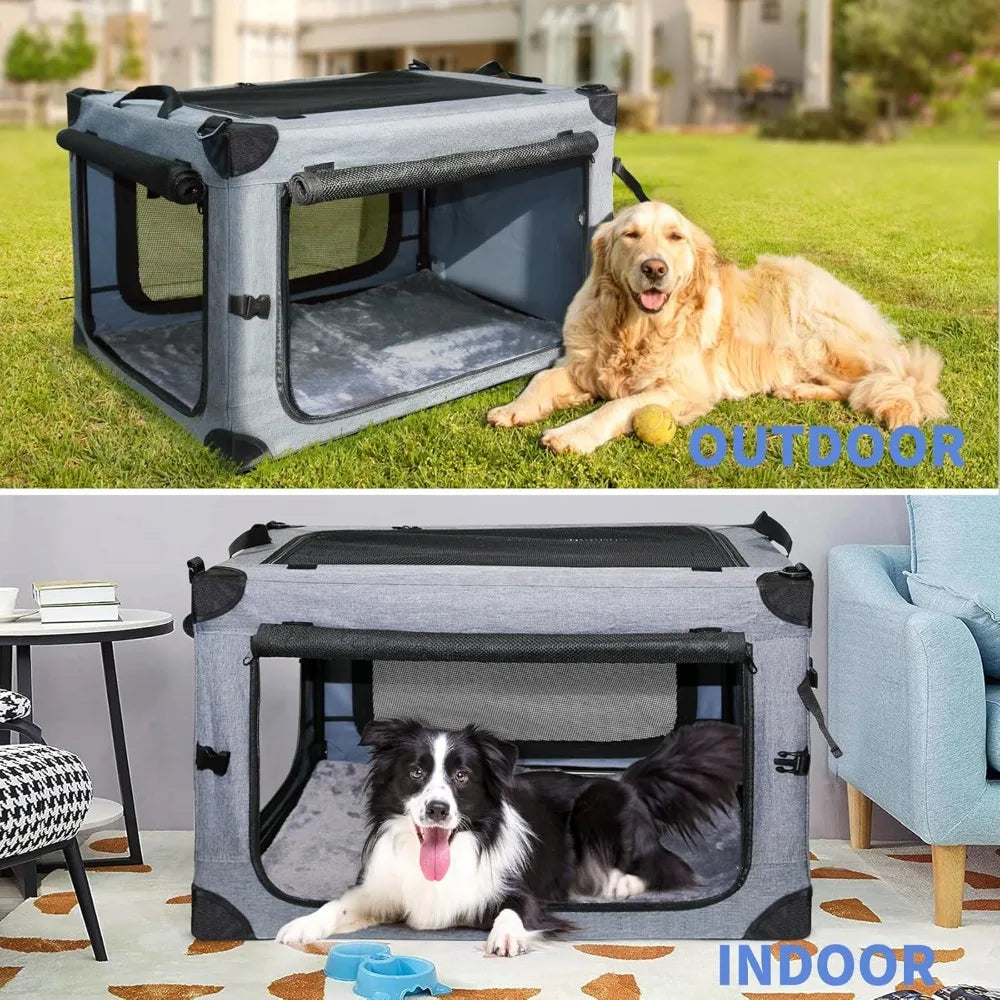 Soft Collapsible Dog Crate - 24 Inch Portable Soft Sided Travel Dog Crates for Small Dogs, 4-Door Foldable Dog Carrier, Pe