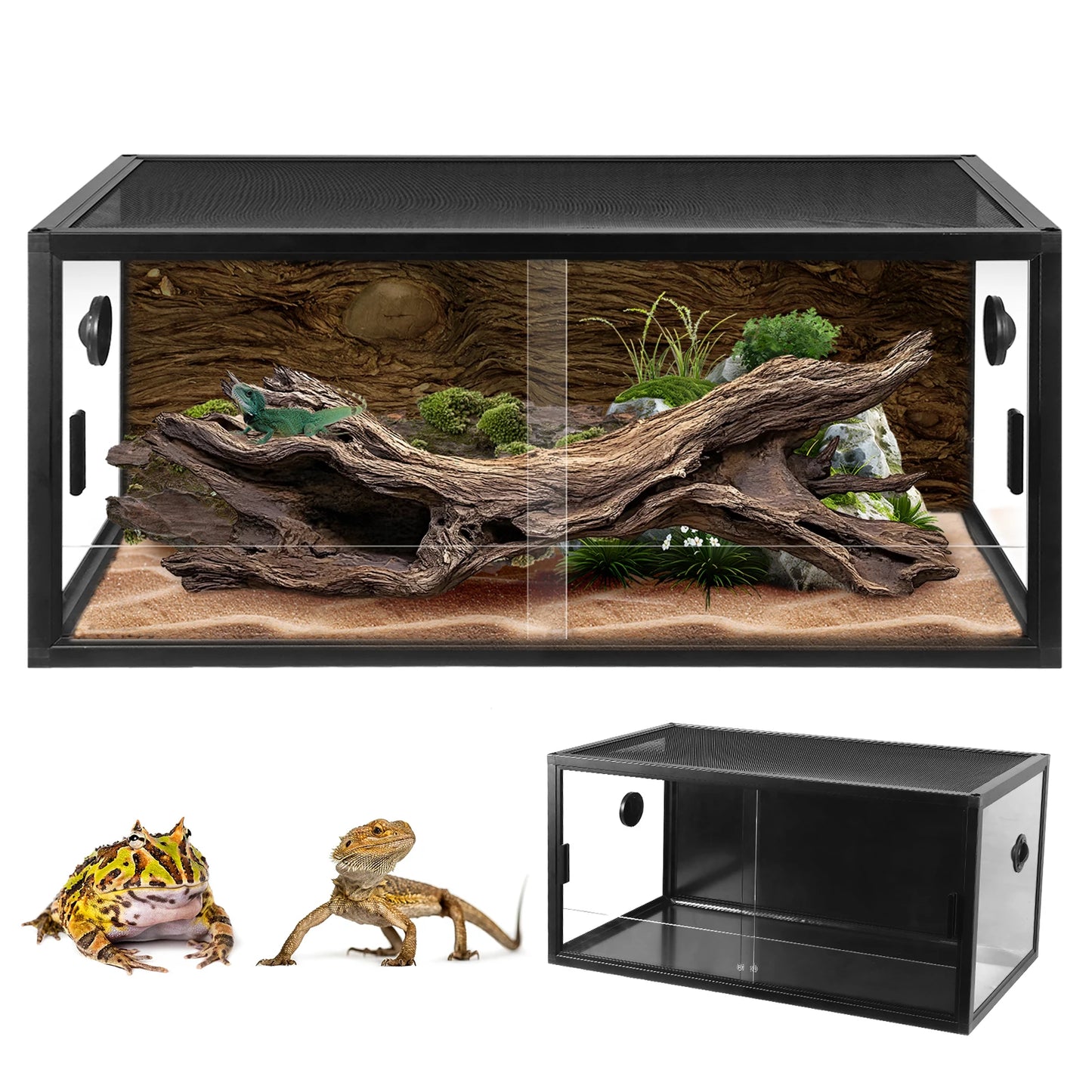 Reptile Tank 35.43x17.72x17.72inches Reptile Terrarium with Sliding Door&Mesh Top Secure for Bearded Dragon, Gecko,Snake,Lizard