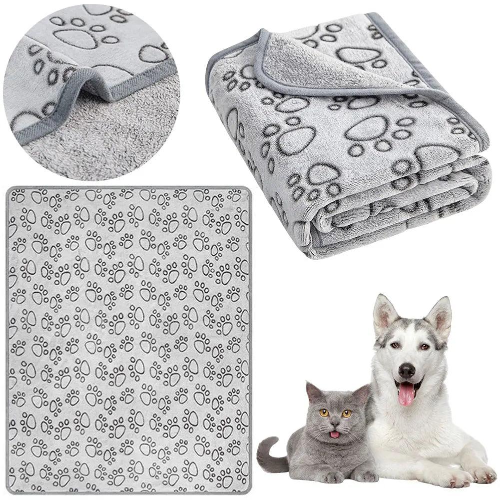 Flannel Pet Sleep Mat Paw Print for Dog Cat Soft Warm Blanket Washable Pet Blanket for Sofa Bed Car Seat