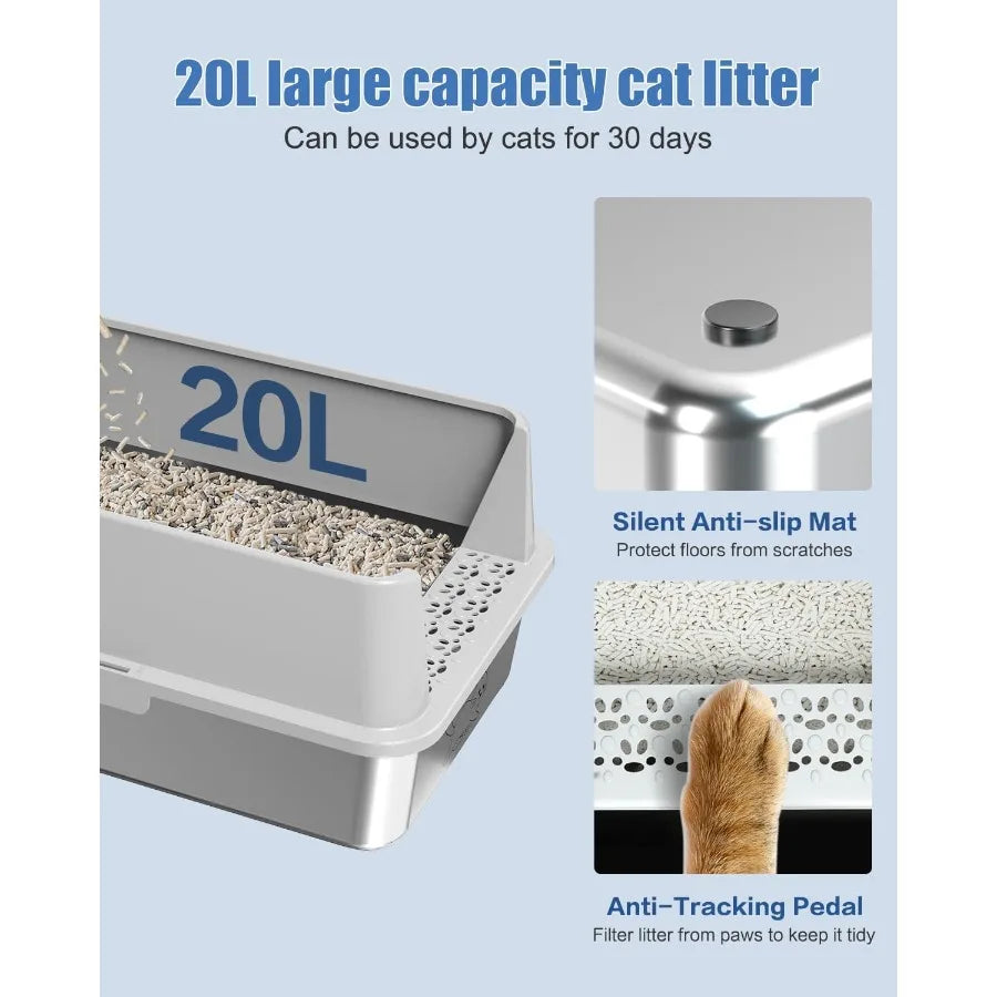 2PACK Stainless Steel Litter Box with Lid and High Sides for Large Cats XL Extra Large Size OdorProof LeakProof StainFree RustF