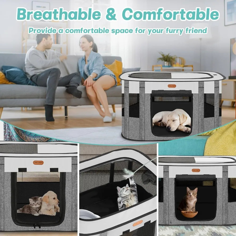Foldable Pet Playpen - Cat & Puppy Playpen, Travel Dog Crate with Carrying Case, Cat Tent Dog Pen for Outdoor Camping Use