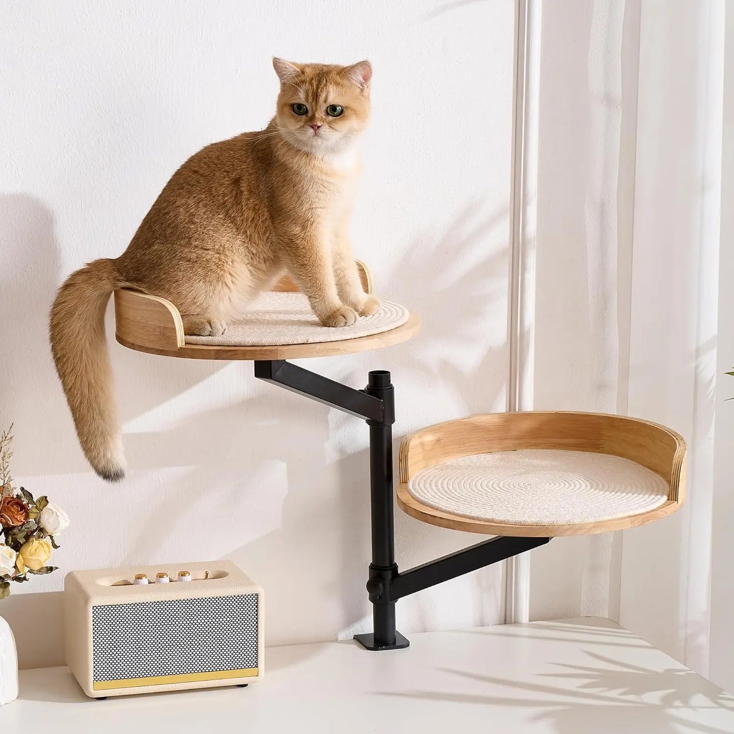Cat Desk Bed 15.75', 360° Rotating, Height Adjustable, Up to 22kg, for Office & Gaming Tables