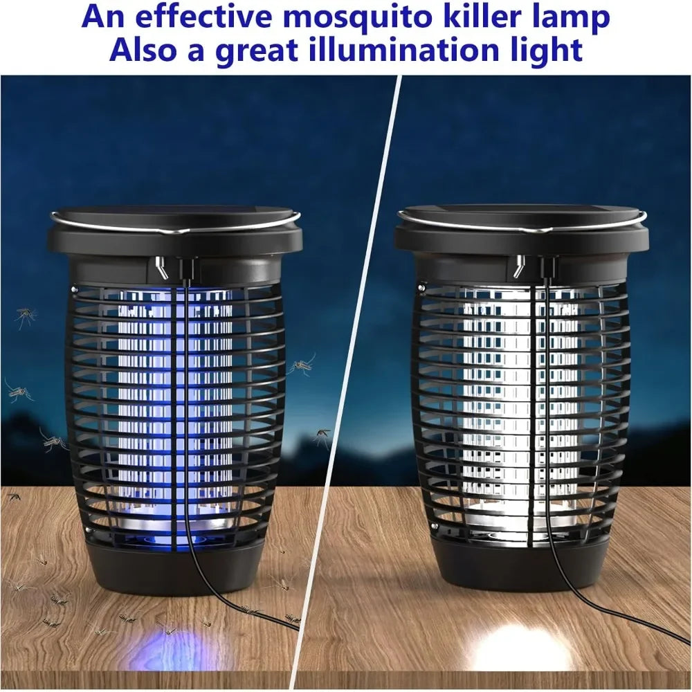 Solar Bug Zapper 2-in-1 Mosquito Killer Lamp Indoor 4500V Fly Zapper Outdoor Solar Powered with Rechargeable Insect Fly Trap
