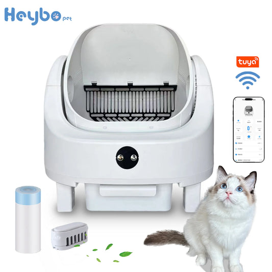 HEYBO PET Large Capacity Self Cleaning Cat Litter Box Safety App Control Odor Free Waste Bin Auto Smart Open Cat Litter Box