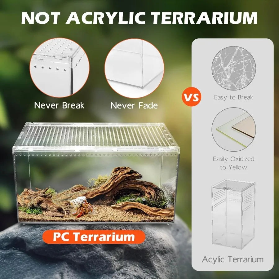 Reptile Terrarium Tank: Versatile Enclosure for Leopard Crested Gecko Lizard Cage Spider Starter Kit Hermit Crab Habitat Tarant