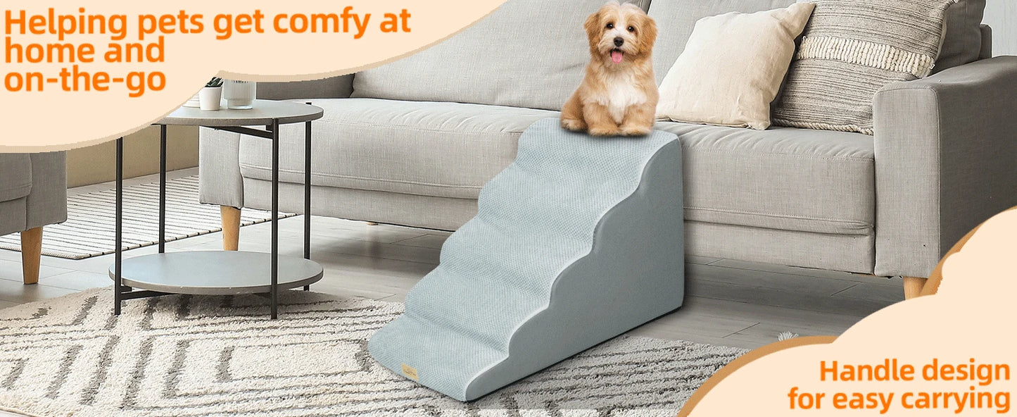 Dog Ramp Step Stairs 5 Steps Pet Stairs for High Beds and Sofa High-Density Sponge Foam Dog Steps with Removable Washable Cover