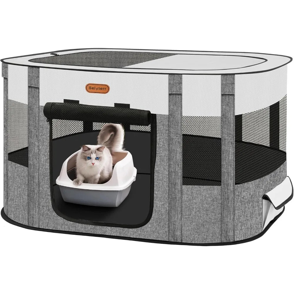 Foldable Pet Playpen - Cat & Puppy Playpen, Travel Dog Crate with Carrying Case, Cat Tent Dog Pen for Outdoor Camping Use