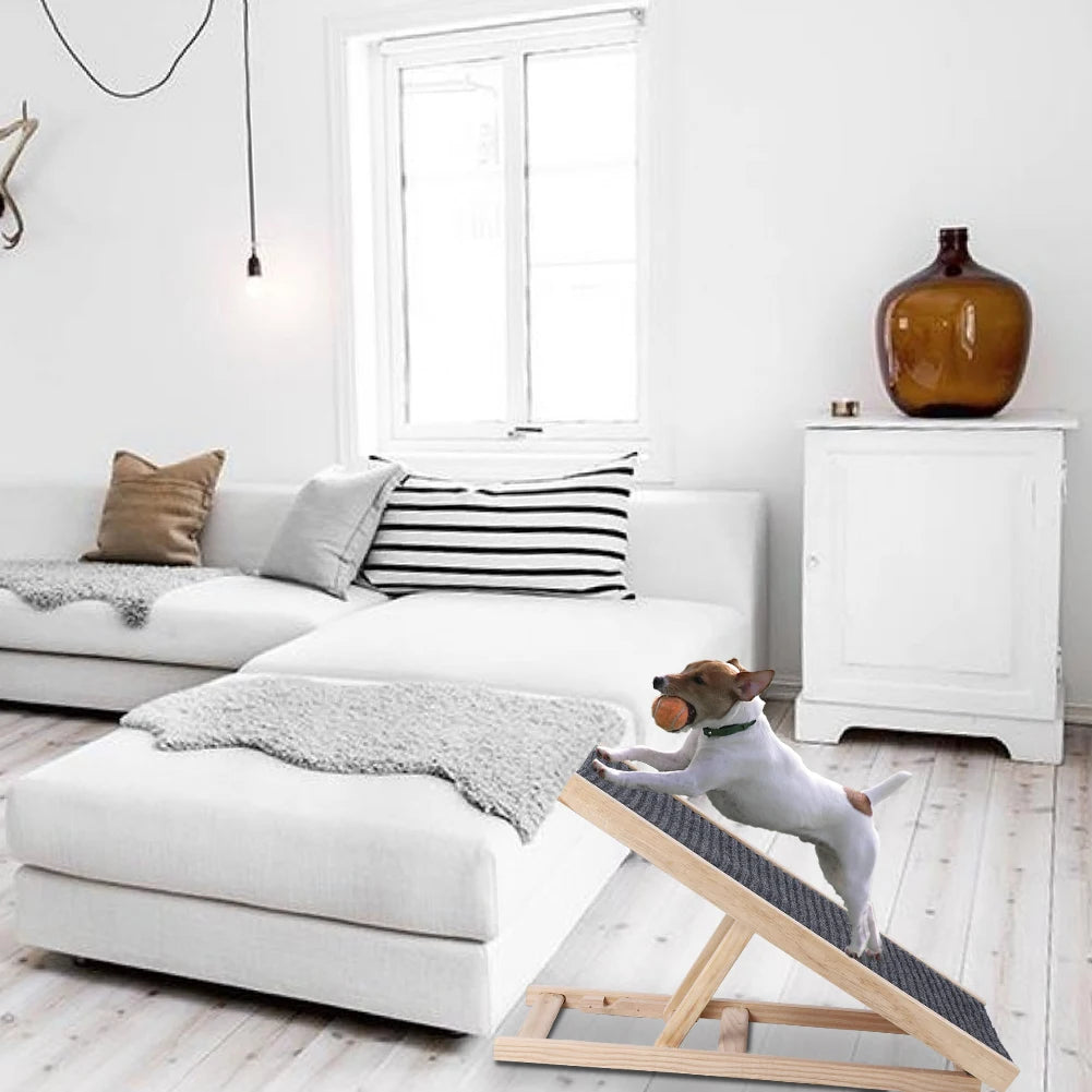 Pet Dog Ramp Ladder Natural Pine Wooden Lightweight Folding Anti-skid Adjustable 2 Height Climbing Ladder