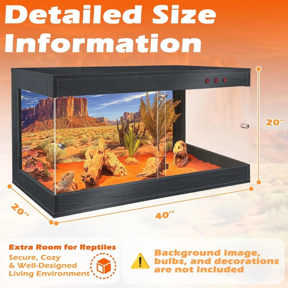 Royxen Tempered Glass Reptile Tank 62 Gallon,Reptile Enclosure with Metal Mesh Top and Lockable Design, Bearded Dragon Tank for
