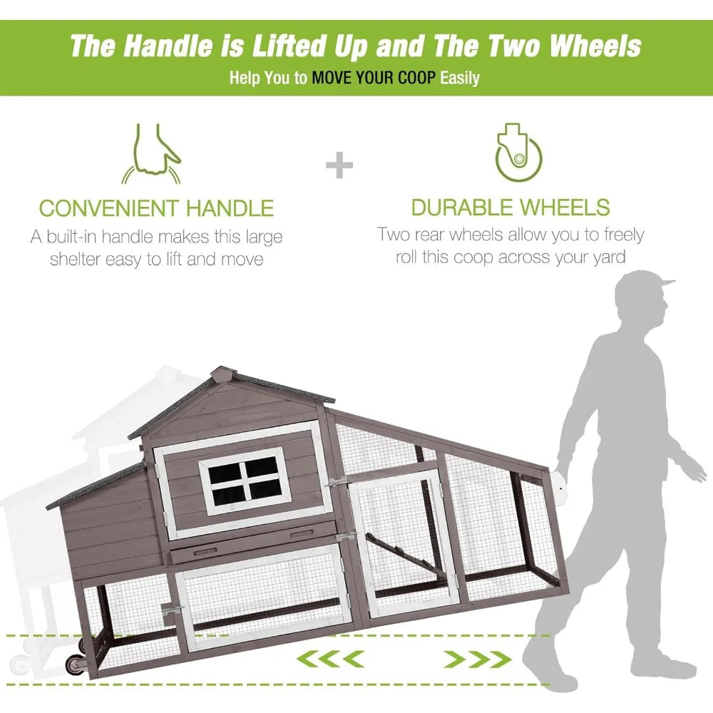 Mobile Chicken Coop with Wheels Expandable Chicken Tractor Outdoor Hen House for 2-4 Chickens 67.3 L