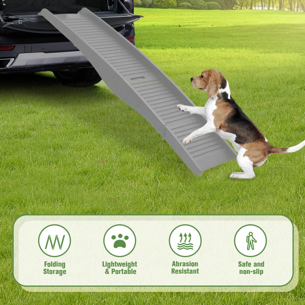 Folding Portable Pet Stair Ramp Non-Slip Rug Surface Dog SUV & Truck Ramp Pet Ramp Stairs for Medium & Large Dogs Get Into A Car