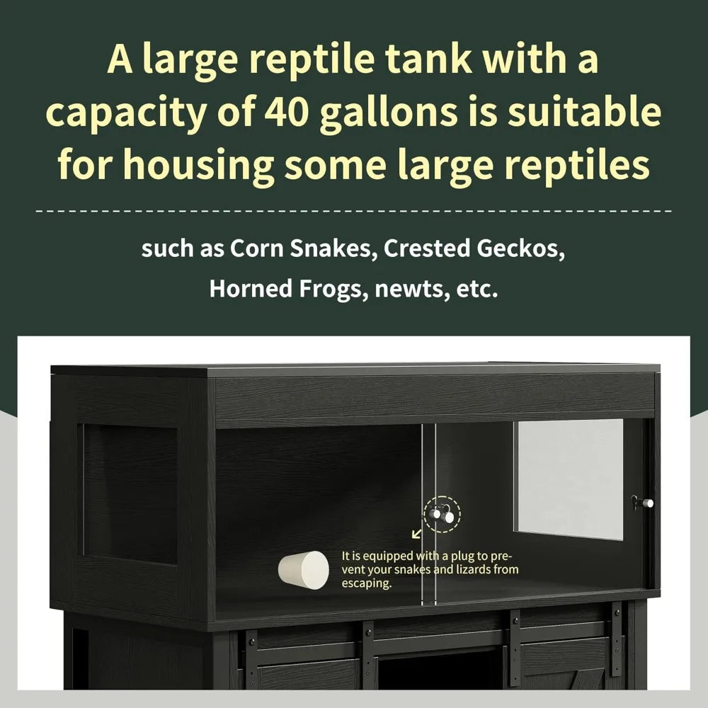 40-Gallon Reptile Habitat with Integrated Stand, Tank Featuring Sliding Barn Door and Storage, Acrylic-Doored Vivarium with Mesh