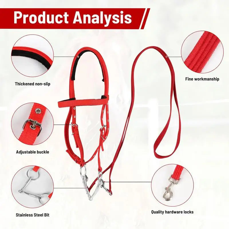 Horse Bridle Adjustable Snaffle Noseband Nylon Equine Noseband Reins for Women Men Soft Lined Trail Riding Equestrian Supplies