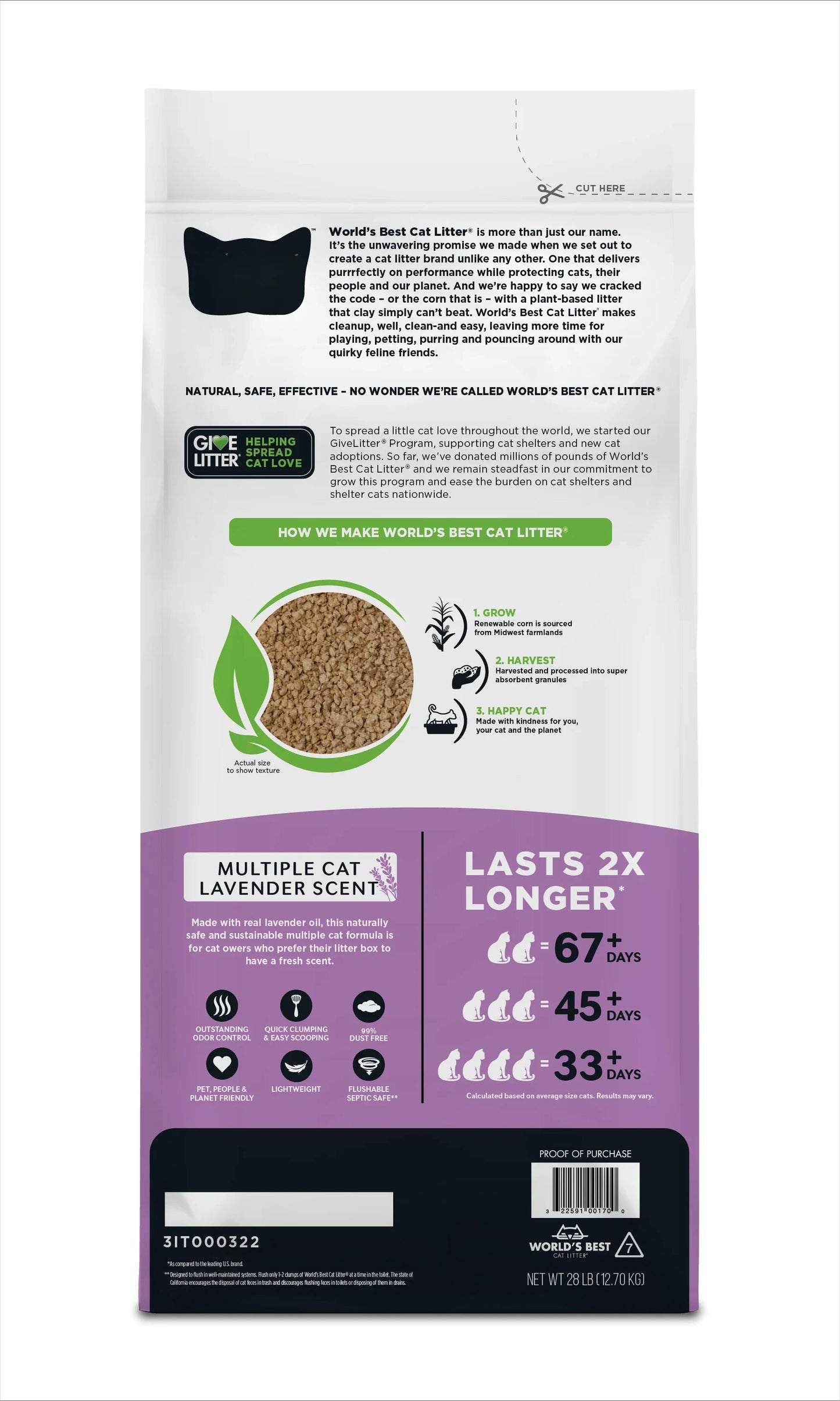 Multiple Cat Lavender Litter | Flushable | 99% Dust Free | Clumping | 15 lb