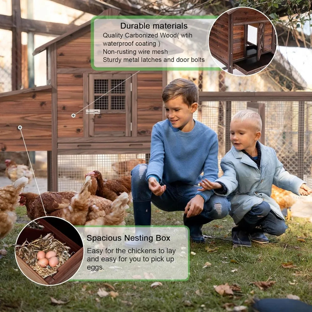 Large Wooden Chicken Coop, 160IN Outdoor Chicken Cages and Run with Nesting Boxes for 2-8 Chickens, Hen Run Poultry Pet