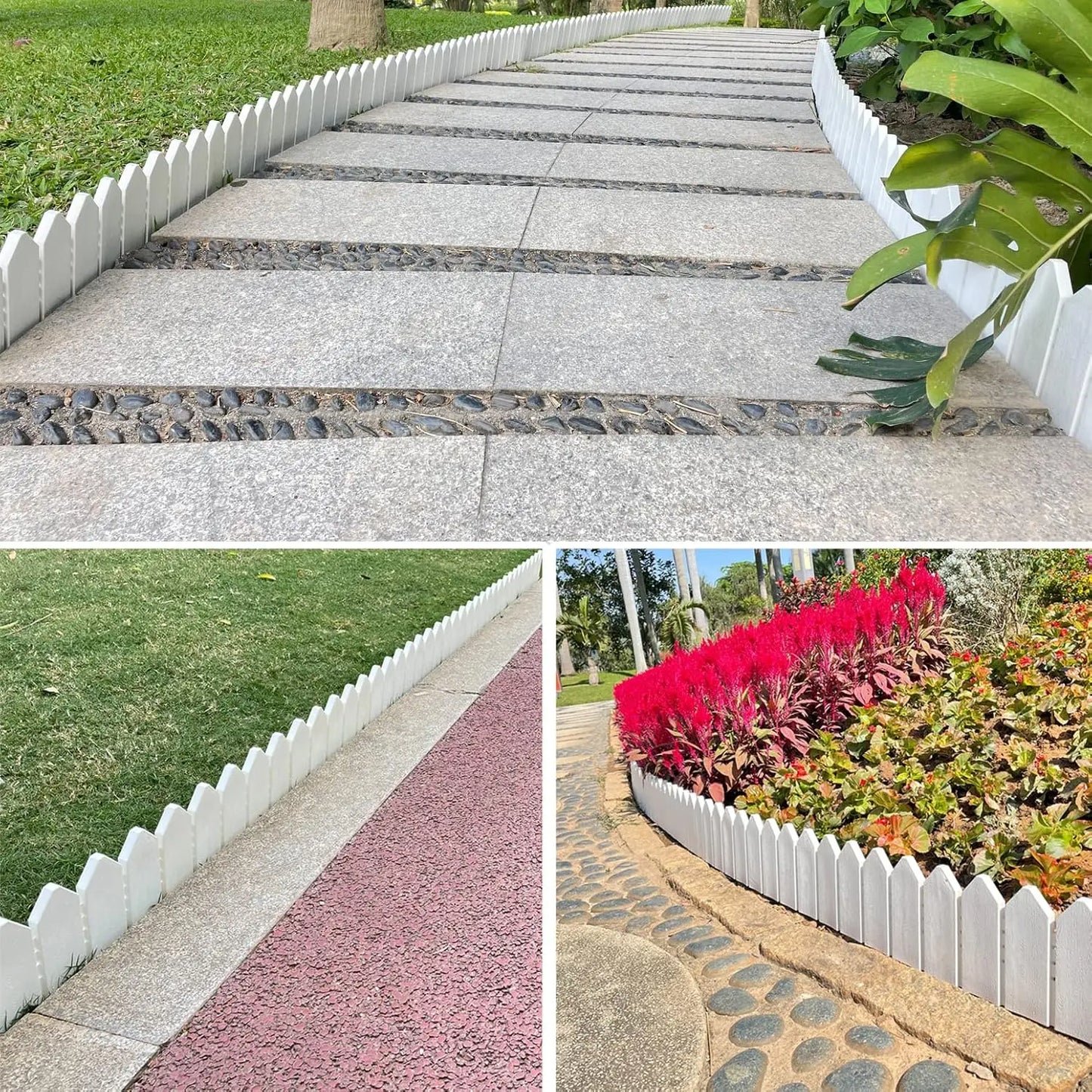 Landscape Edging Kit 6.7 in Tall Decorative Double-Sided Wood-Look Fence Garden Border, Flower Bed Edging with 30 Anchoring