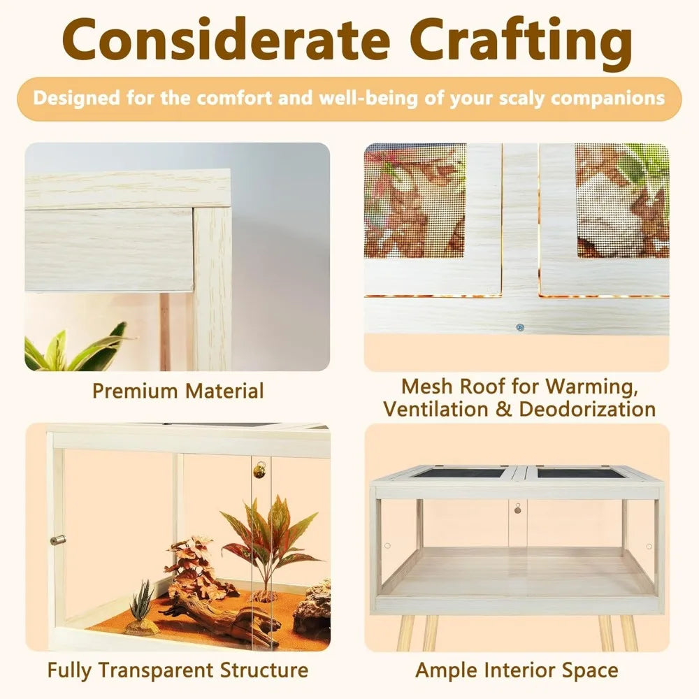 Large Bearded Dragon Enclosure with Legs, Tortoise Habitat featuring Metal Mesh Lid, Secure Lockable Reptile Cage, Snake Tank