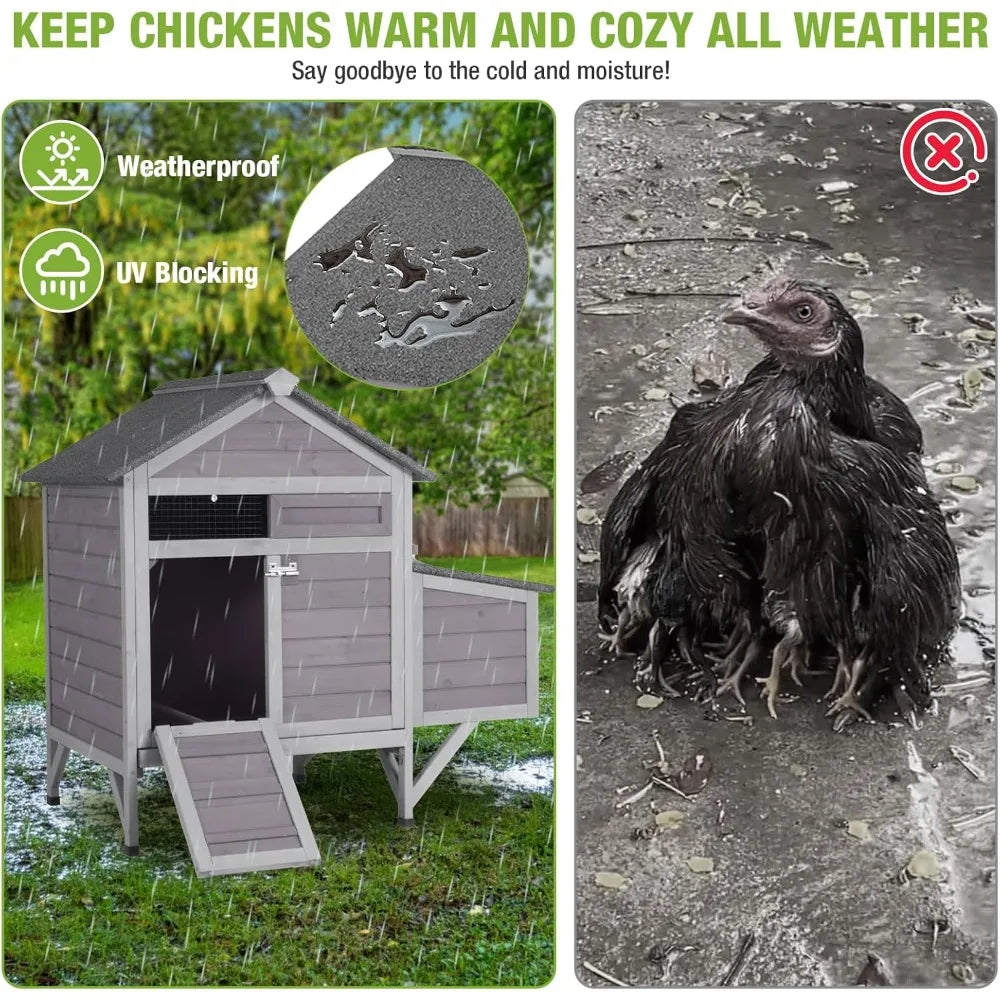 Outdoor Chicken Coop with Nesting Box, Weatherproof Hen House with Leakproof Pull-Out Tray, Oenable Roof, Poultry Coop
