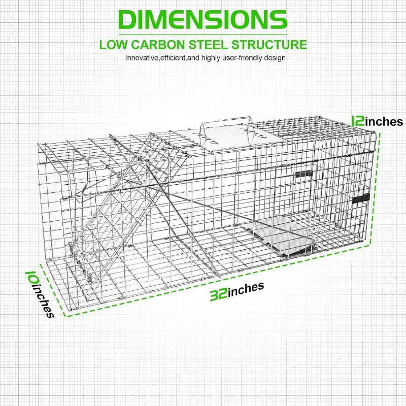 32" Heavy Duty Folding Animal Trap - Humane Catch & Release for Raccoons/Stray Cats/Squirrels