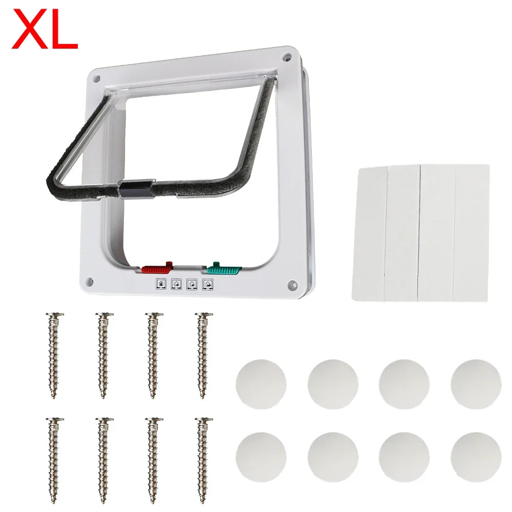 For Dog Cat Kitten ABS Plastic Dog Cat Flap Door With 4 Way Lock Security Flap Door Small Pet Supplies Cat Puppy Safety Gate