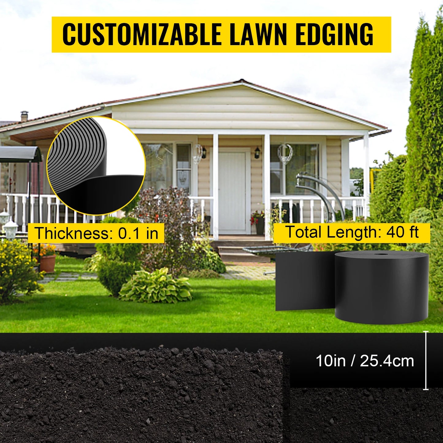 VEVOR Landscape Edging 10 inch Depth 60ft Total Length Recycled HDPE Coiled Terrace Board Flexible Bender Border for Landscaping