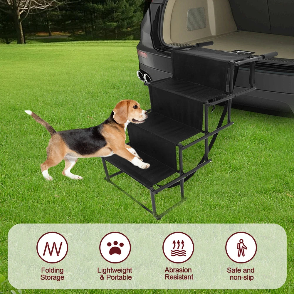 4 Steps Pet Ramp Auto Travel Ladder with Nonslip Surface Pet Ladder Folding Pet Stairs Ramp Portable Dog Stairs for Car