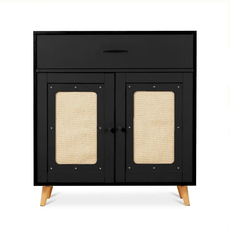 EROMMY Hidden Cat Litter Box Cabinet - Furniture with Ventilated Drawer, Slotted Odor-Control, Multi-Functional Storage Black