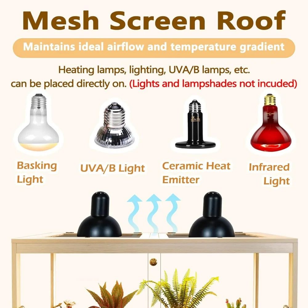 Large Bearded Dragon Enclosure with Legs, Tortoise Habitat featuring Metal Mesh Lid, Secure Lockable Reptile Cage, Snake Tank