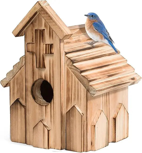 Church Birdhouse for Outside, Wooden Hanging Bird Houses, Weather-Resistant Garden Decor for Bluebird,Sparrow,Finch,Cardinal, Ou