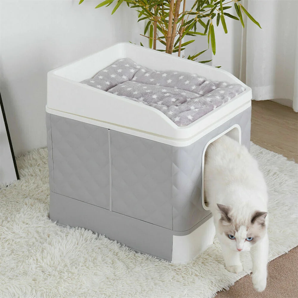 Large Cat Litter Box Enclosure Toilet Pet Hidden Cabinet House Cat Litter Tray Potty with Top Cushion Mat Bed and Litter Scoop