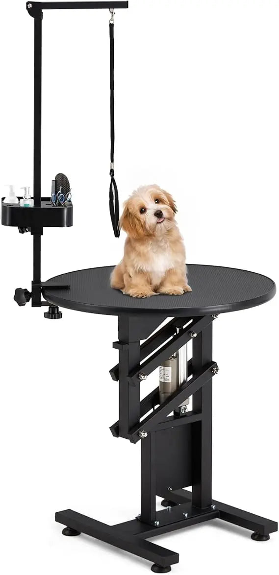 Electric Lift Dog Grooming Table, Portable Height Adjustable Pet Grooming Station with Foldable Arm, Tool Organizer