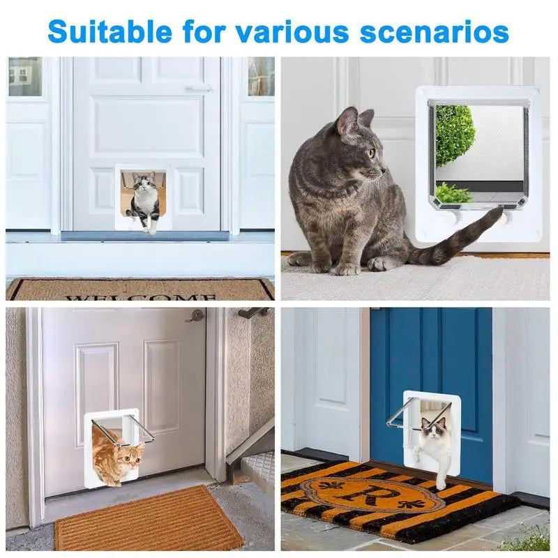 4 Way Cat Door Small Pet Door Locking Inside Dog Door Weatherproof Pet Exterior Bedroom Door for Pets Cats Puppy Kittens Puppies