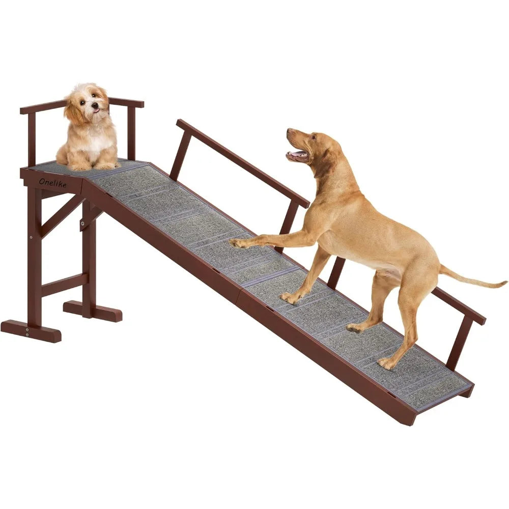 Wooden Dog Ramp for Bed with Removable Side Rail and Non-Slip Carpet, Stable Pet Ramp Stair for Couch Sofa for Small & Large & S