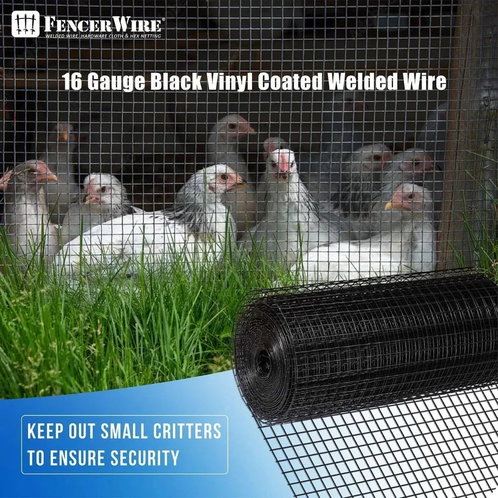 1.5-Inch Black Vinyl Coated Welded Wire Mesh, 16 Gauge for Home and Garden Fencing, Animal Protection