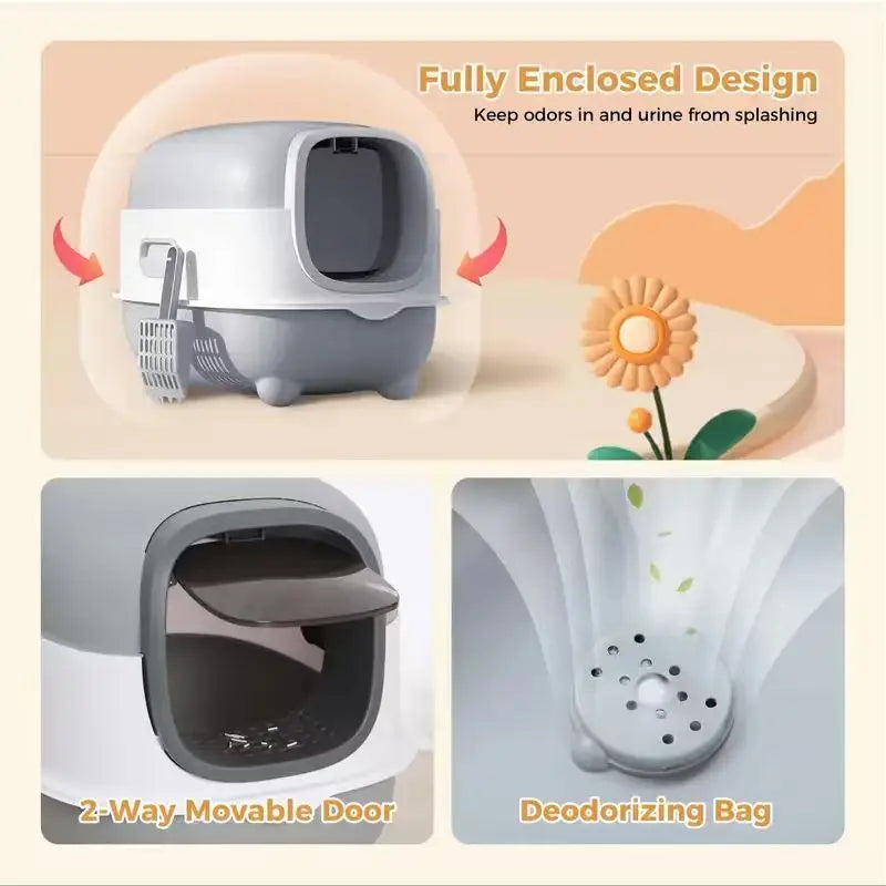 Large Cat Litter Box, Fully Enclosed, Splash Proof, Easy to Store and Install, Can Hold Cat Litter, Equipped with a Shovel
