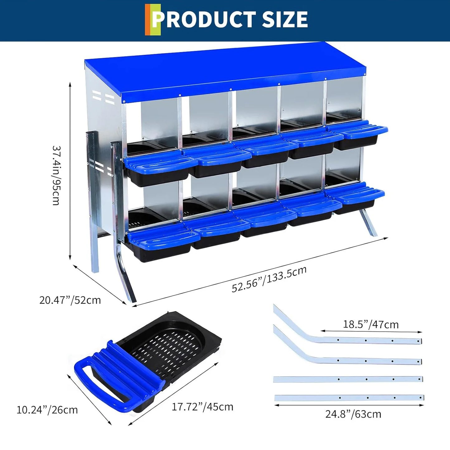 2-Tier Heavy Duty Metal Chicken Nesting Box 6/8/10 Compartment Roll Away Waterproof Roof Rust-Resistant Hen Coop Nest
