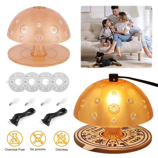 Wireless Flea Trap Set 2Pcs with Cable Insect Killer 360 Degree Light Attraction Plug In Pest Trap for Home and Bedroom