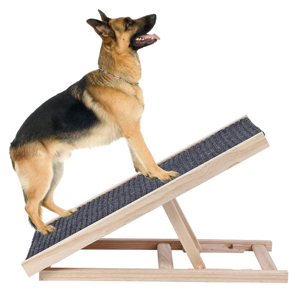 Pet Dog Ramp Ladder Natural Pine Wooden Lightweight Folding Anti-skid Adjustable 2 Height Climbing Ladder