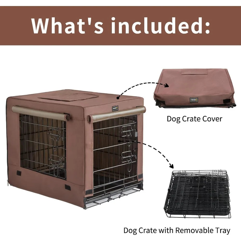 DONORO Dog Crates for Small Size Dogs Indoor, Double Door Dog Kennels & Houses for Puppy and Cats with Dog Crate Cover, Collapsi