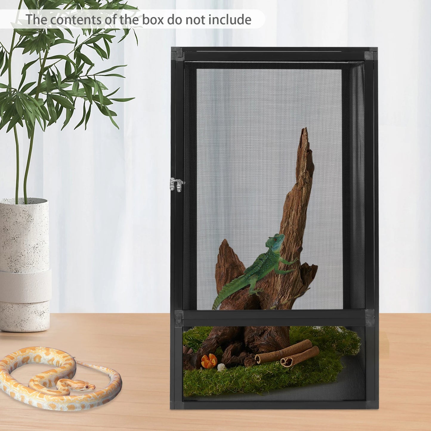 Reptile Feeding Aluminum Alloy Box,Black Rectangular Micro Habitat Terrarium Enclosure 45*45*80cm for Chameleons,Lizards