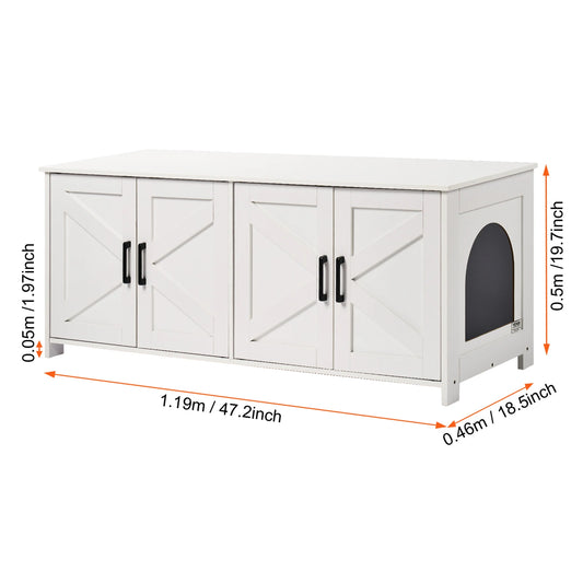 SucceBuy Cat Litter Box Enclosure for 2 Cats Litter Box Furniture Hidden Wooden Cat Box Cabinet Fit Most of Litter Box White