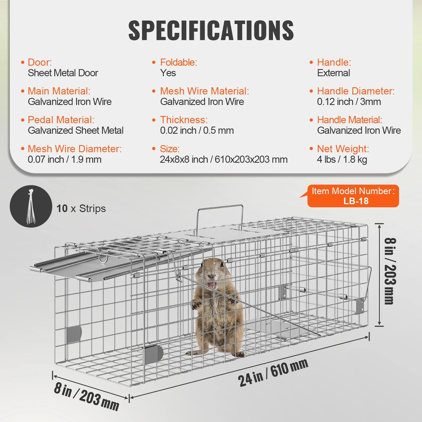 SucceBuy Live Animal Cage Trap Humane Cat Rodent Control Folding with Handle for Rabbits Stray Cats Squirrels Raccoons Groundhog