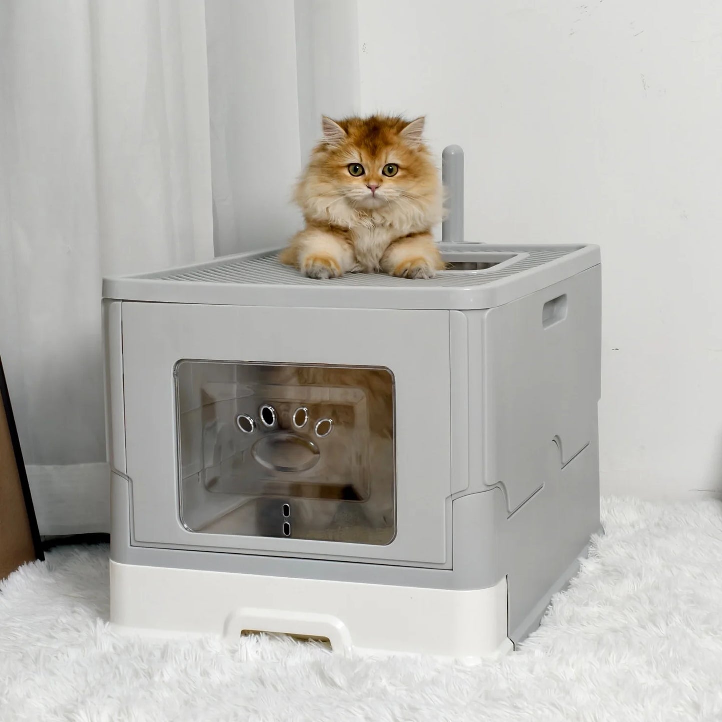 Extra Large Drawer Cat Litter Box with Scoop Anti-Leakage Front Entry Top Exit Kitty Toilet Tray Easy Clean